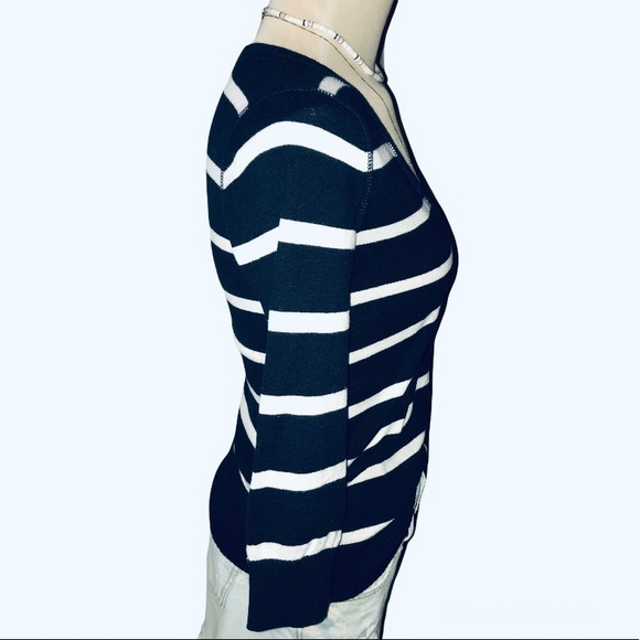 ABERCROMBIE & FITCH Y2K v-neck cotton stripe sailorcore sweater navy M - Picture 2 of 9